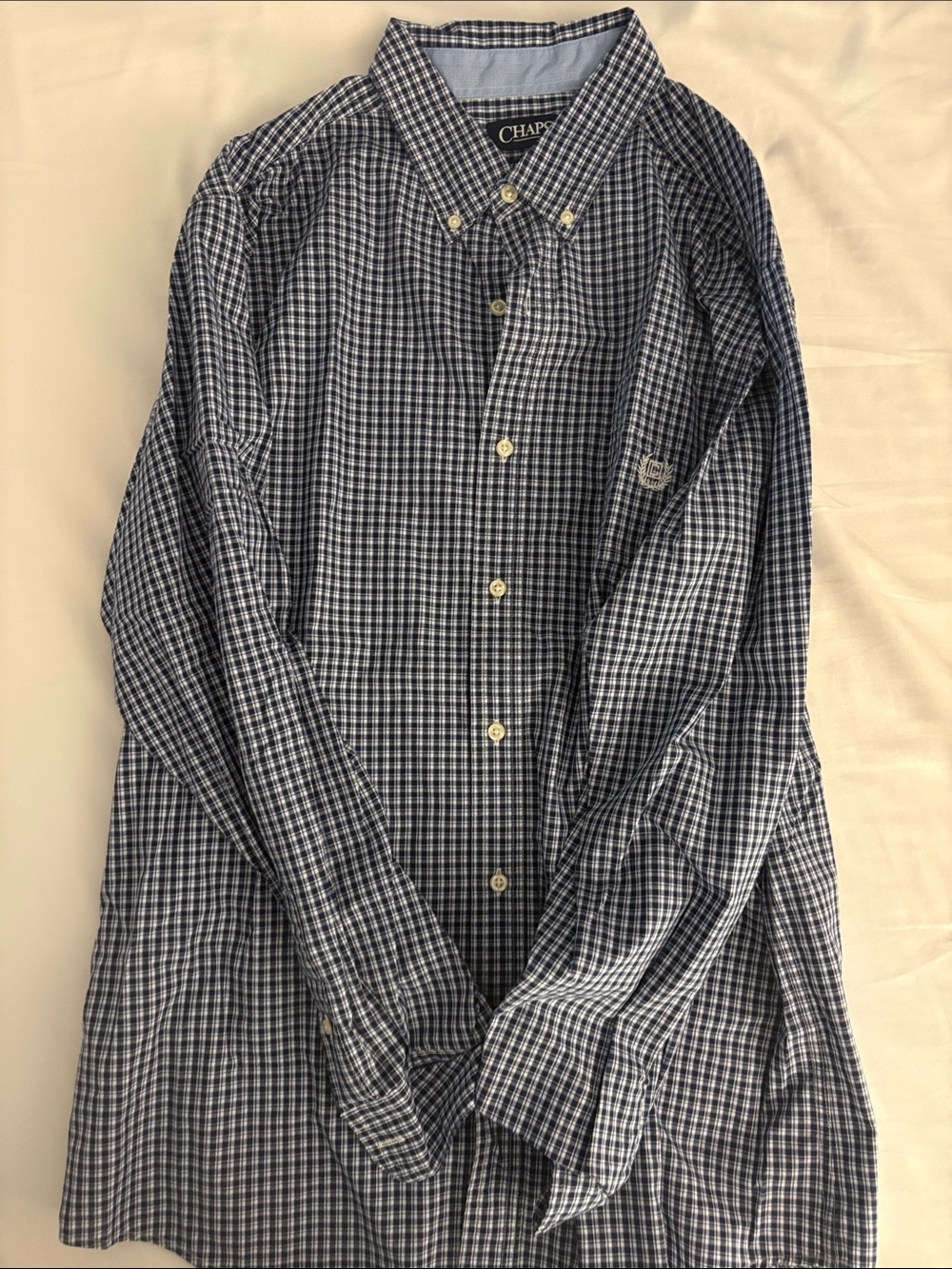Chaps Men's Navy and White Check Dress Shirt